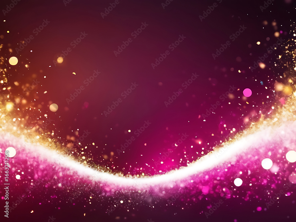 Aufkleber abstract festive background with a sparkling wave of light and particles in pink and gold.