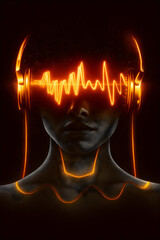 Music Poster Concept – Girl with Headphones in Orange Lighting Illustration