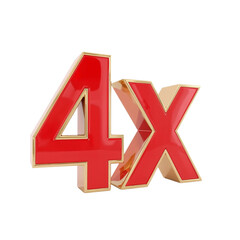 Three-dimensional rendering showcasing bold red and gold '4X' symbol against a neutral area