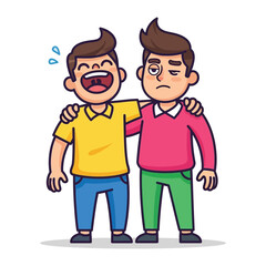 Two Friends: One is full of joy, the other feels down. Embracing friendship and understanding each other, capturing everyday life moments.