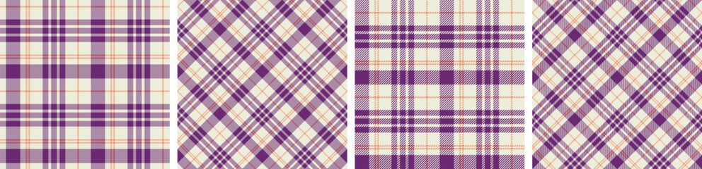 Autumn seamless plaid pattern set. tartan checkered fabric fashion texture background.