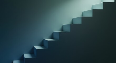 Obraz premium Stylized staircase bars with soft shadows and top glow on higher steps, conveys growth and progress, safe margins
