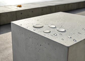 minimal concrete podium with water droplets on surface