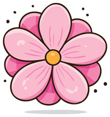 Fototapeta premium Cartoon flower illustration with pink petals and a yellow center for design