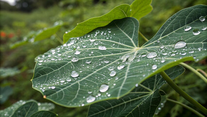 Water Droplets On Green Leaf Close Up