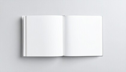 Open blank book, pages spread flat, white background, clean design, ready for text or images.