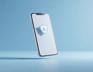 Smartphone displaying a digital shield and lock icon, symbolizing mobile security and data protection