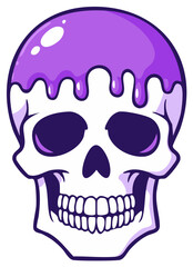 Fototapeta premium Stylized purple skull with dripping paint effect, cartoon graphic