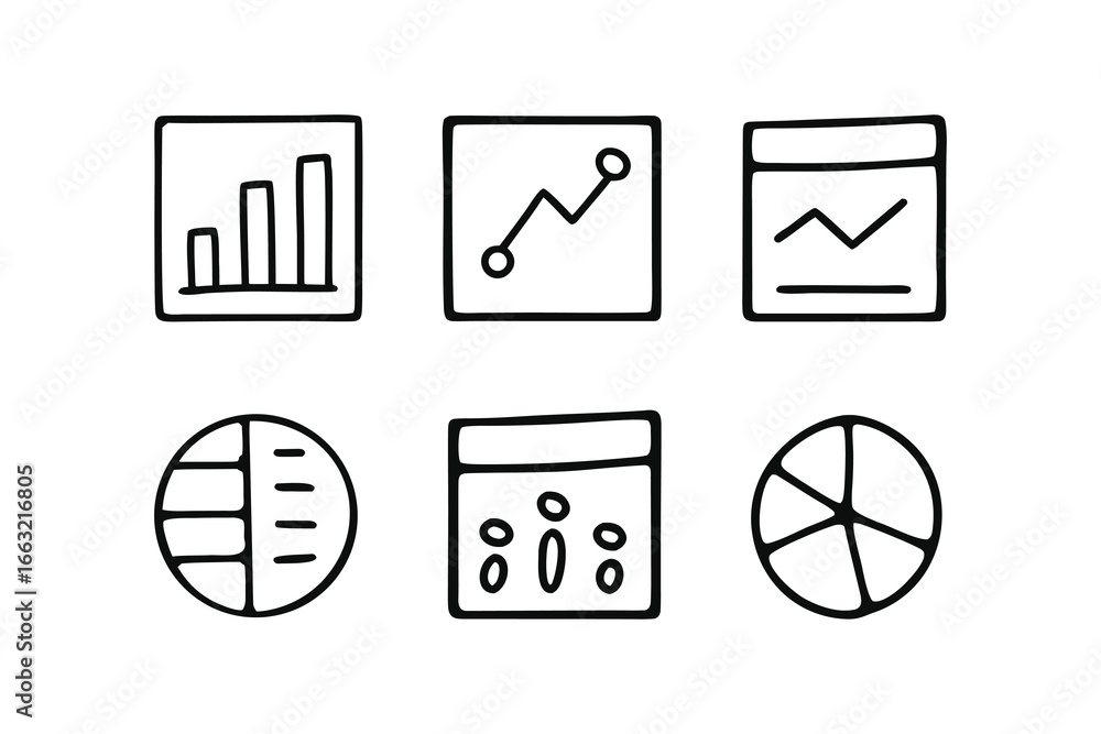 Poster dashboard analytics wireframe icons set – modern minimal vector icons