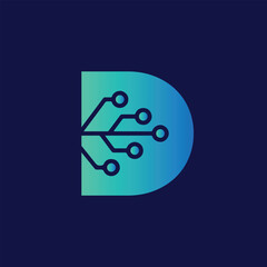 Letter D Technology Logo Vector | Futuristic Digital Letter D Monogram for Branding and Innovation