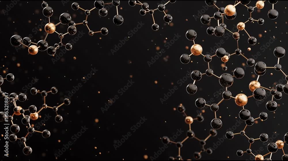 Poster exploration of molecular structures with intricate details in a dark background
