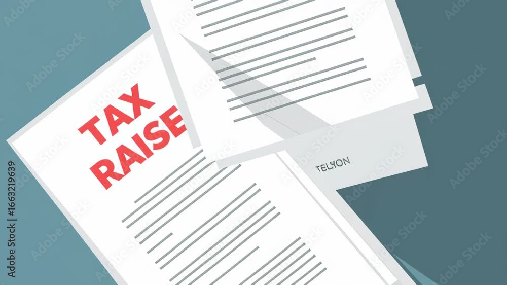 Poster tax raise document with bold red text on a flat vector background in a minimalist style