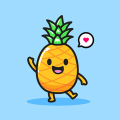 Cute Happy Pineapple Mascot Illustration Tropical Pineapple Fruit Character Vector