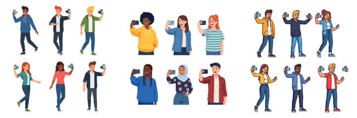 Young People Taking Selfie Character Set