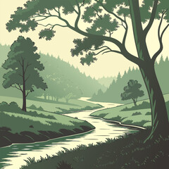 Naklejka premium A River Runs Through It Forest reflection.