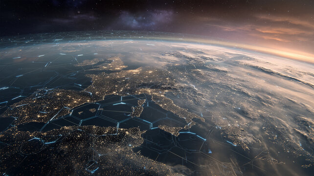 地球上の通信網と保護の抽象図