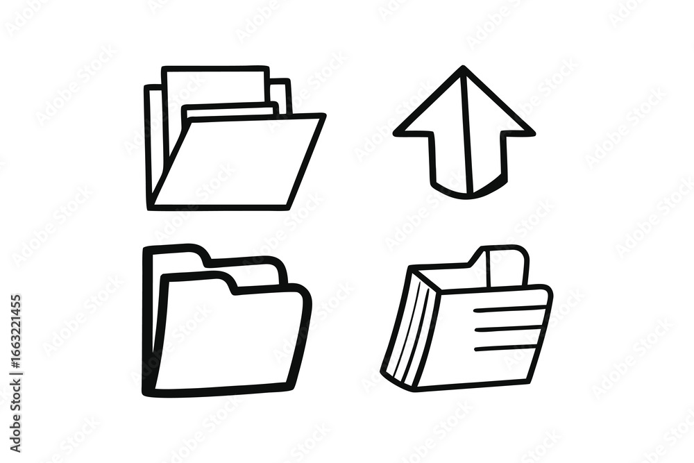 Poster file & folder management wireframe icons – minimal ui vector set