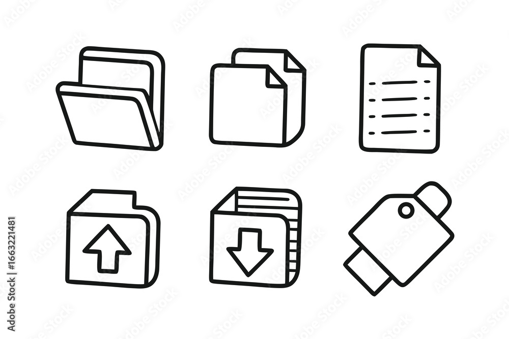 Aufkleber file & folder management wireframe icons – minimal ui vector set