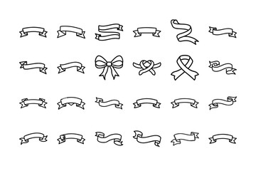 Ribbons Vector Icon Set. Banner, Bow, Decorative Ribbon, Knot, Gift, Decorative Bow, and More. Editable Stroke. Vector Illustration.