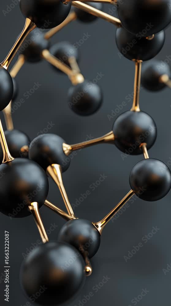 Poster close-up view of black and gold molecular structures illustrating chemistry concepts and potential m