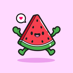 Cute Smiling Watermelon Fruit Mascot Happy Watermelon Character Illustration
