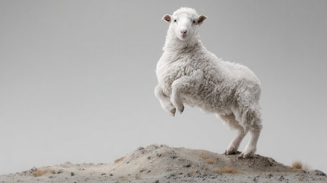 Energetic sheep leaping gracefully on rocky terrain