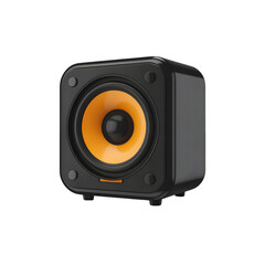 Obraz premium A compact black and yellow speaker for audio playback isolated on transparent background
