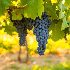 Naklejka premium Blue grapes on vine, sunny day