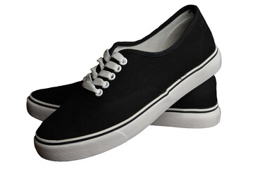 Classic black sneakers in transparent background