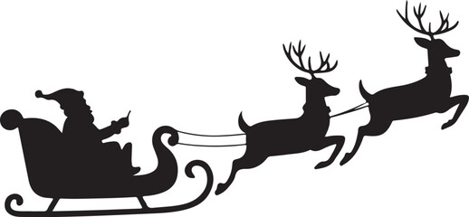 Black Christmas Santa Claus in Sleigh vector icon, Christmas Santa Claus in Sleigh silhouette