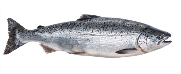 The fresh salmon fish with vibrant scales against a white background.