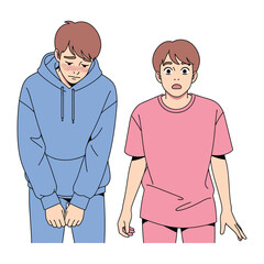 The Two Realms of Thought: A study of two boys expressing diverse states of mind, where one faces inner discomfort, and the other is struck by an expression of utter surprise.