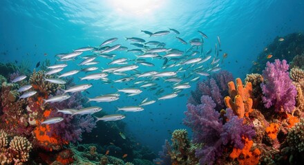 Fototapeta premium Tropical reef with fish swimming above coral formations
