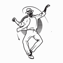 Retro 80s Disco Party Man Dancing Silhouette Vector Logo Design Classic