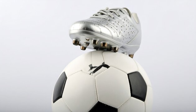 Silver soccer cleats on ball