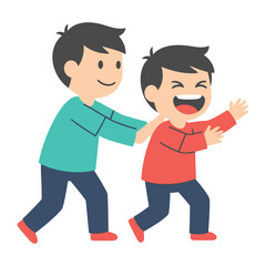 Joyful Bond: A vector illustration of two young boys, friends, engaging in a playful and carefree interaction. Depicting the innocence and simplicity of friendship.