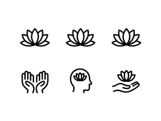 Obraz premium Collection of lotus flower icons representing wellness and mindfulness silhouette isolated on white background