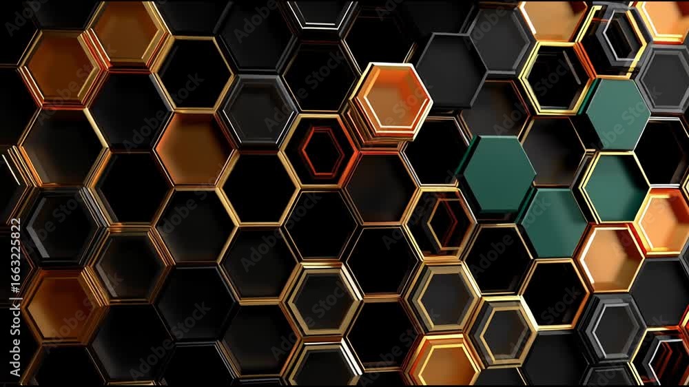 Poster unique hexagonal pattern showcases a blend of colors and textures in a striking digital design