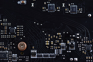 Circuit board. Electronic computer hardware technology. Motherboard digital chip. Computer...
