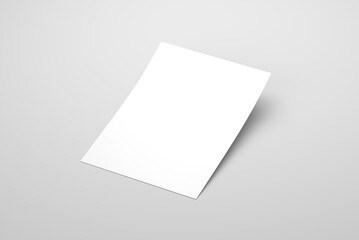 A4 format empty paper note template. White sheet paper mock up. 3D illustrating.