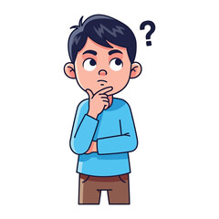 Deep in Thought: An illustrated boy with a question mark above his head looks thoughtful, capturing a moment of pondering and curiosity. 