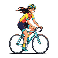 Obraz premium Cycling Adventure: A vibrant illustration capturing a woman on her road bike, radiating energy, health, and joy as she pedals forward.