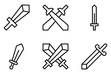 Obraz premium Collection of stylized sword icons in a silhouette style isolated on white background