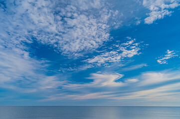 Bright summer sky and calm ocean in northern Hokkaido, Japan