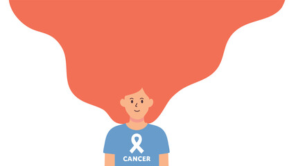 Person with large hair showing ribbon cancer awareness concept