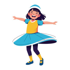 Joyful Twirl: An illustrated representation of a little girl spins gracefully, showcasing joy and exuberance in her playful movements. Capturing the essence of childhood happiness and movement