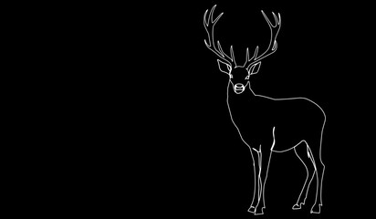 Continuous line drawing abstract deer in black and white. Head of Christmas Santa reindeer for greeting cards, prints, poster, sticker, logo. banner. Vector.
