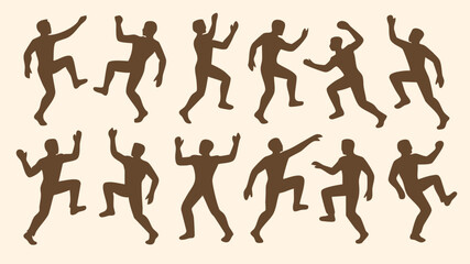 Group of hiking people silhouettes performing outdoor camping adventure activities