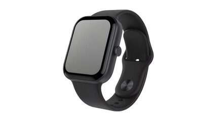 Sleek black smartwatch isolated on transparent background, a modern wearable technology device