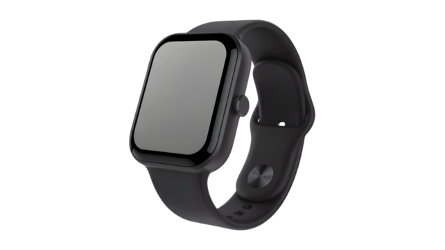 Sleek black smartwatch isolated on transparent background, a modern wearable technology device - Powered by Adobe